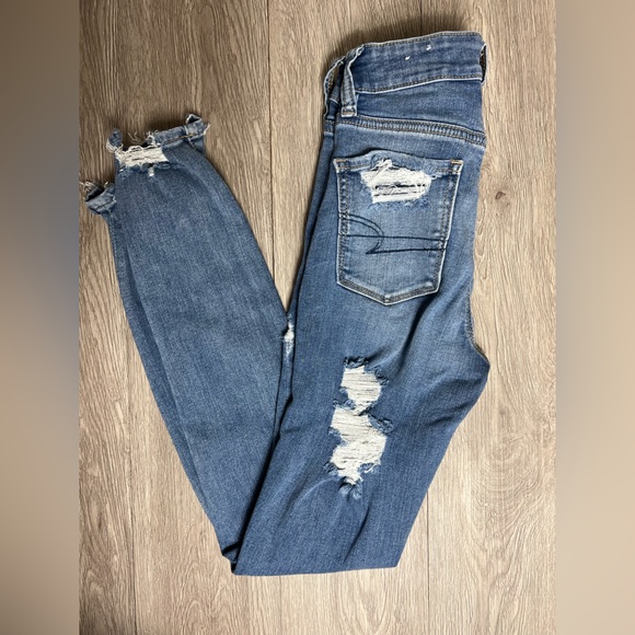 American Eagle Next Level Stretch Hi Rise Jeggings Distressed Size 0 Reg… - Picture 2 of 9